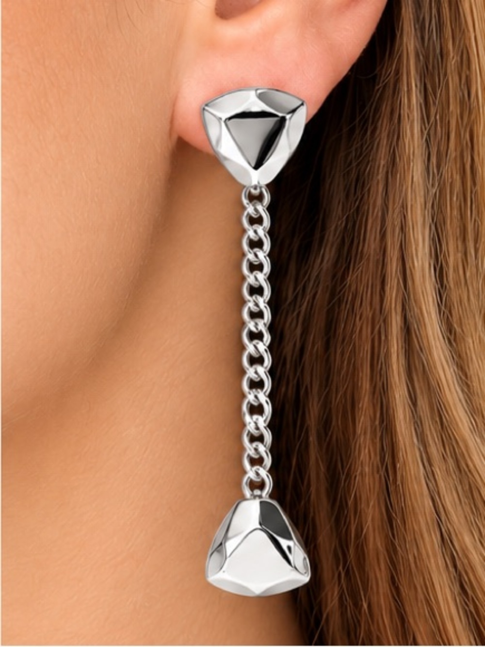 NEW – Carmen Silver Geometric Chain Drop Dangle Statement Earrings